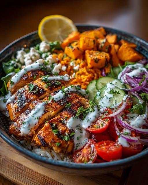 sh Veggies and Light Garlic Yogurt Sauce Recipe - Recipe Image