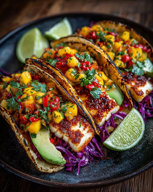 Grilled Halloumi Tacos with Spicy Ginger-Mango Salsa Recipe