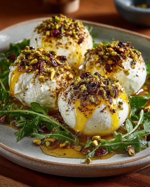 Burrata Bomb with Lemon Honey & Pistachio Crunch Recipe - Recipe Image
