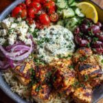 Greek Chicken Souvlaki Bowl with Spicy Lemon Feta Sauce Recipe