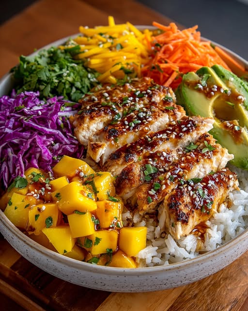 Honey Lime Chicken & Mango Avocado Rice Bowl Recipe