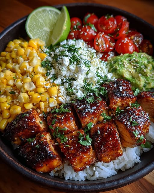 Honey Lime Chicken & Corn Feta Rice Bowl Recipe 6 Honey Lime Chicken & Corn Feta Rice Bowl Recipe - Recipe Image