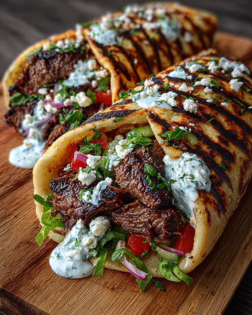 Greek Beef Wraps with Cucumber Feta Sauce Recipe 6 Greek Beef Wraps with Cucumber Feta Sauce Recipe - Recipe Image