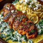 Lemon Dijon Chicken Orzo with Spinach & Feta Yogurt Sauce Recipe
