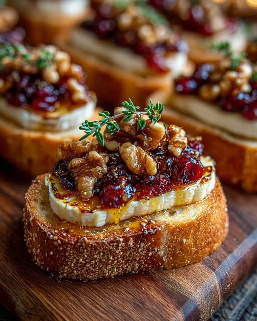Warm Brie & Cranberry Walnut Crostini with Hot Honey Recipe 6 Warm Brie & Cranberry Walnut Crostini with Hot Honey Recipe - Recipe Image