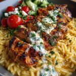 Lemon Dijon Chicken Orzo Bowl with Garlic Feta Yogurt Sauce Recipe