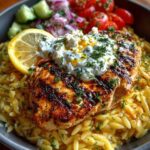 Lemon Dijon Chicken Orzo Bowl with Lemon Feta Yogurt Sauce Recipe