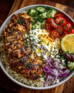 Greek Chicken Gyro Bowl with Spicy Garlic Feta Recipe