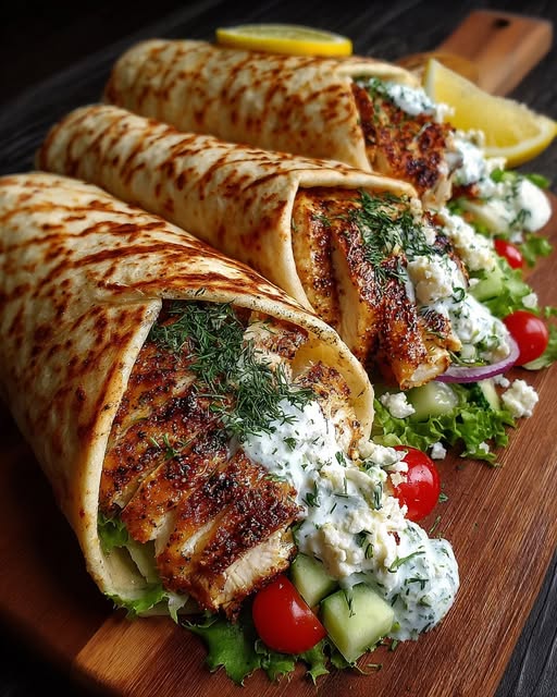 Greek Chicken Wraps with Sauce Recipe