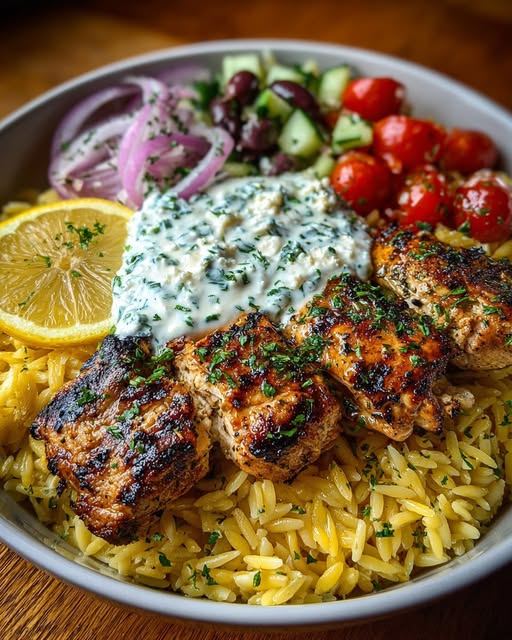 Orzo Bowl with Garlic Feta Yogurt Sauce Recipe