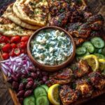 Greek Chicken Souvlaki Grazing Board with Lemon Feta Dip Recipe