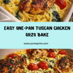 In a large baking dish, add dry orzo, chicken broth, cherry tomatoes, spinach, garlic, olive oil, Italian seasoning, paprika, salt, and pepper Recipe