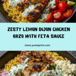 vLemon Dijon Chicken Orzo Bowl with Spicy Feta Yogurt Sauce Recipe