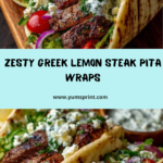 Greek Lemon Steak Pita Wraps with Creamy Dill Feta Sauce Recipe
