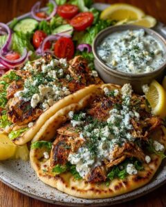 Greek Lemon Chicken Pita Wraps with Spicy Dill Feta Sauce Recipe