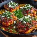 Spicy Crispy Hot Honey Lemon Feta Chicken Skillet Recipe