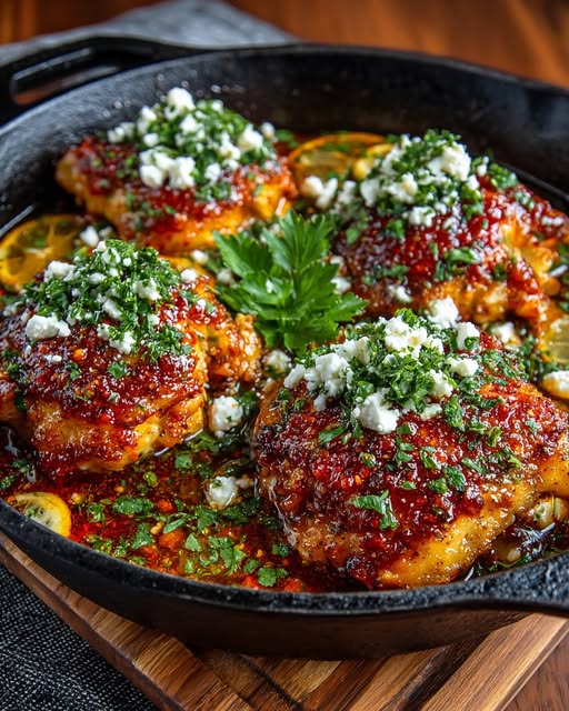 Spicy Crispy Hot Honey Lemon Feta Chicken Skillet Recipe