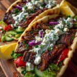 Greek Lemon Beef Pita Wraps with Creamy Dill Feta Sauce Recipe