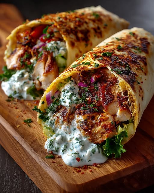 Greek Chicken Wraps with Spicy Garlic Yogurt Sauce Recipe