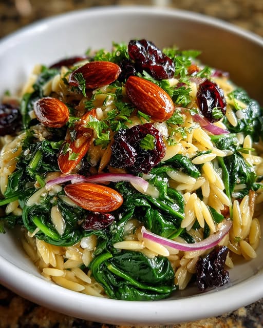 Spinach and Orzo Salad with Dried Cherries and Almonds Recipe 5 Spinach and Orzo Salad with Dried Cherries and Almonds Recipe - Recipe Image