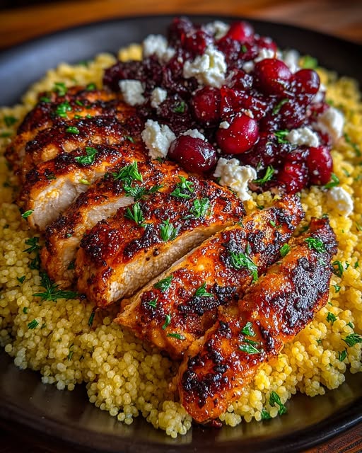 us with Feta Sauce & Roasted Cranberries Recipe - Recipe Image