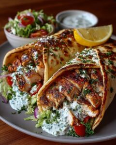 Greek Chicken Wraps with Creamy Lemon Garlic Yogurt Sauce Recipe