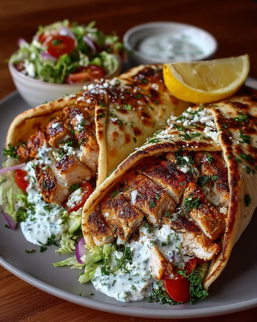 Greek Chicken Wraps with Creamy Lemon Garlic Yogurt Sauce Recipe