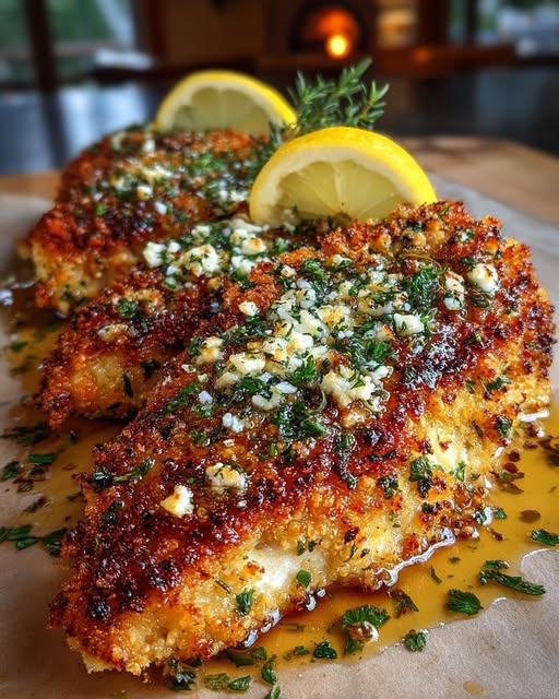 Crispy Hot Honey Lemon Feta Chicken with Garlic Herb Crust Recipe - Recipe Image