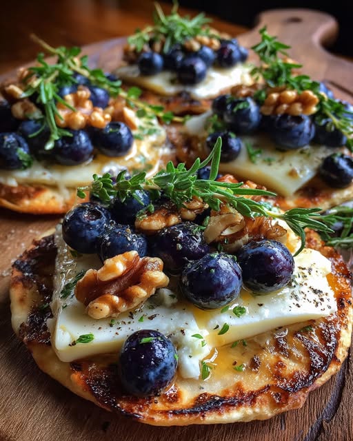Crispy Flatbread with Brie, Blueberries & Roasted Walnuts Recipe - Recipe Image