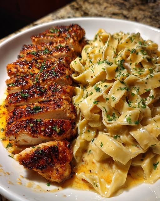 with Creamy Fettuccine Four-Cheese Sauce Recipe - Recipe Image