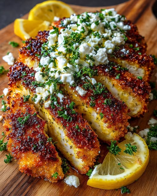 Crispy Hot Honey Lemon Feta Chicken with Panko Herb Crust Recipe - Recipe Image