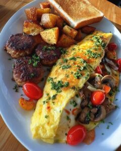 Loaded Breakfast Plate with Omelette, Sausage & Home Fries Recipe