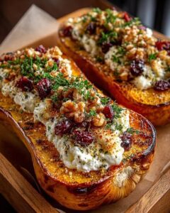 Ricotta & Cranberry Stuffed Butternut Squash Recipe