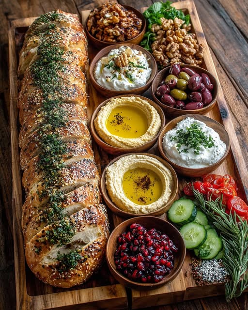 Rustic Mediterranean Bread and Mezze Dip Board Recipe - Recipe Image