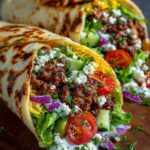 Mediterranean Ground Beef Wrap with Lemon Honey Feta Cream Recipe