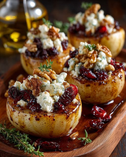 Baked Pears with Feta, Honey, and Cranberries Recipe