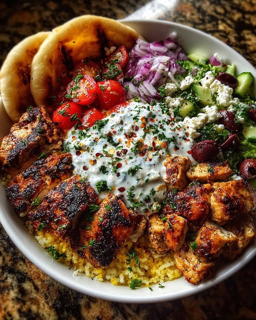 Greek Chicken Pita Bowls with Garlic Yogurt Sauce Recipe