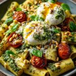 Lemon Pesto Rigatoni with Burrata & Roasted Pine Nuts Recipe