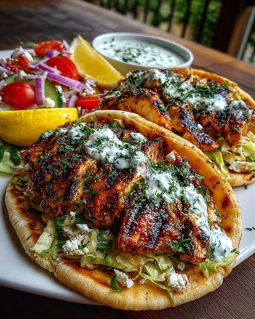 Greek Grilled Chicken Pita Wraps with Garlic Yogurt Sauce Recipe - Recipe Image