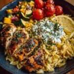 Lemon Dijon Chicken Orzo Bowl with Dill Whipped Feta Recipe