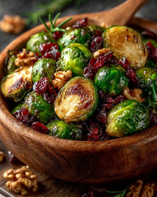 Balsamic Glazed Brussels Sprouts with Cranberries & Walnuts Recipe