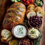 Rustic Mediterranean Bread and Garlic Yogurt Dip Board Recipe