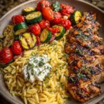 Balsamic Chicken Orzo with Grilled Veggies & Whipped Feta Recipe