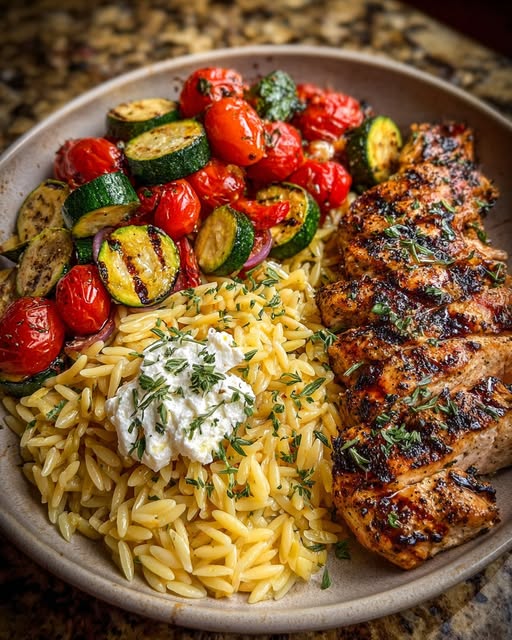 Balsamic Chicken Orzo with Grilled Veggies & Whipped Feta Recipe 5 Balsamic Chicken Orzo with Grilled Veggies & Whipped Feta Recipe - Recipe Image