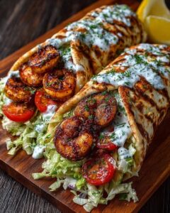 Greek Grilled Shrimp Gyro Wraps with Garlic Yogurt Sauce Recipe