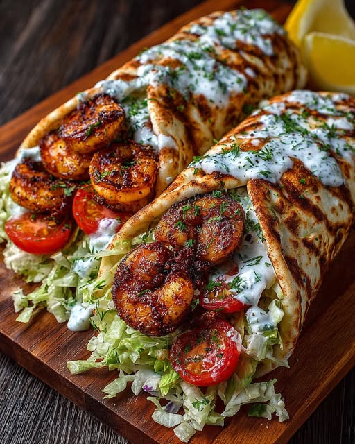 Greek Grilled Shrimp Gyro Wraps with Garlic Yogurt Sauce Recipe