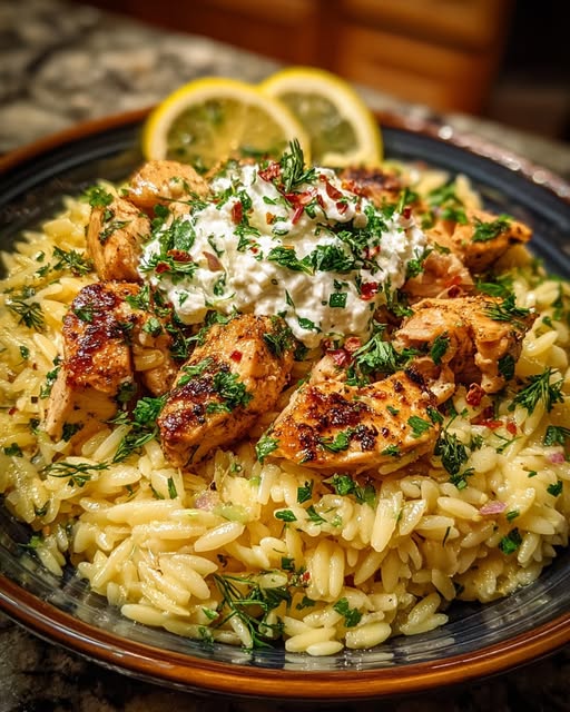 Lemon Garlic Chicken Orzo with Garlic Whipped Feta Recipe 5 Lemon Garlic Chicken Orzo with Garlic Whipped Feta Recipe - Recipe Image