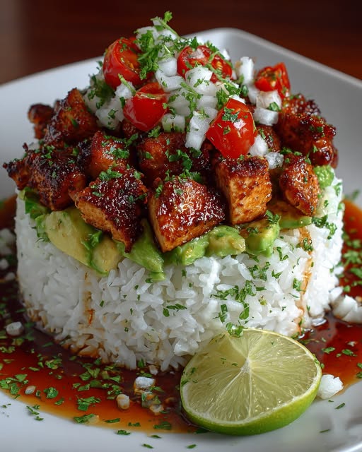Honey Lime Chicken & Avocado Rice Stack Recipe