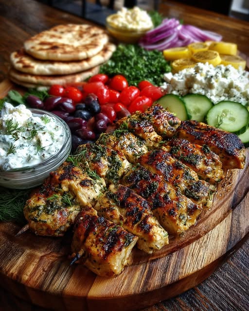 Greek Chicken Souvlaki Grazing Board with Feta Dip Recipe - Recipe Image