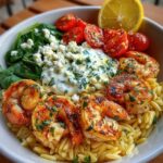 Lemon Dijon Shrimp Orzo Bowl with Lemon Feta Yogurt Sauce Recipe